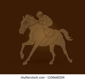 Horse racing ,Horse with jockey designed using dots pixels graphic vector.
