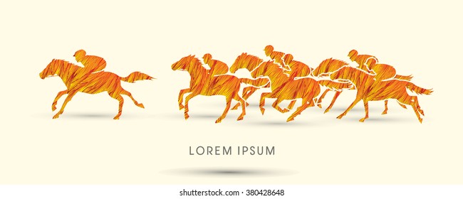 Horse racing ,Horse with jockey, designed using fire grunge brush graphic vector.