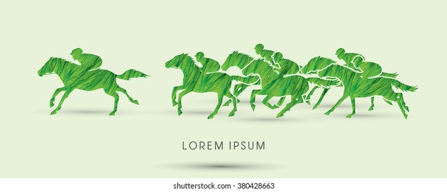 Horse racing ,Horse with jockey, designed using green grunge brush graphic vector.