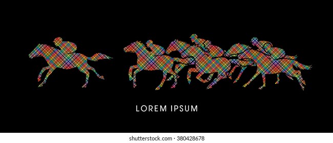 Horse racing ,Horse with jockey, designed using colorful pixels graphic vector.