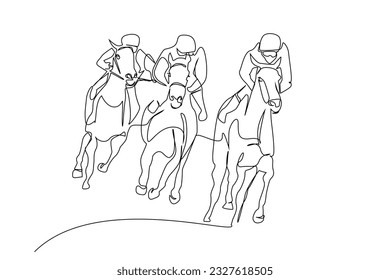 grupo de jockey de caballos personas deporte línea de arte de estilo de vida