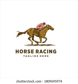 Horse racing. Jockey on racing horse running to the finish line. Race course