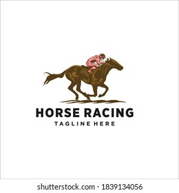 Horse racing. Jockey on racing horse running to the finish line. Race course