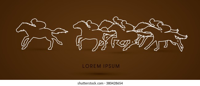 Horse racing ,Horse with jockey, outline graphic vector.