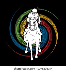 Horse racing ,Jockey riding horse, design on spin wheel background graphic vector.