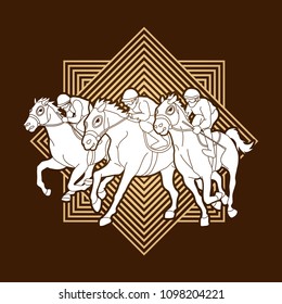 Horse racing ,Jockey riding horse, design on line square background graphic vector.
