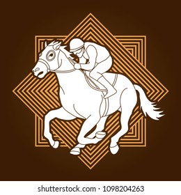 Horse racing ,Jockey riding horse, design on line square background graphic vector.