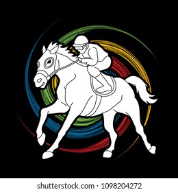 Horse racing ,Jockey riding horse, design on spin wheel background graphic vector.