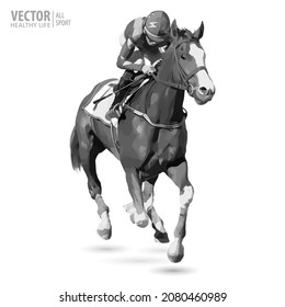 Horse racing jockey. Sport. Champion. Racetrack. Equestrian. Derby. Black and white image. Vector illustration