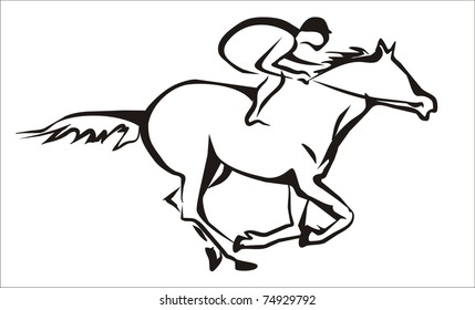 Horse racing and jockey  symbol in simple black lines