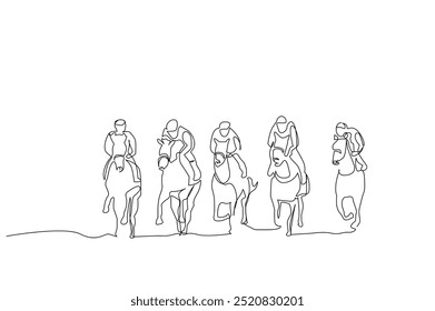 horse racing jockeys race activity sports lifestyle one line art design vector