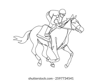Horse racing , line drawing, vector illustration
