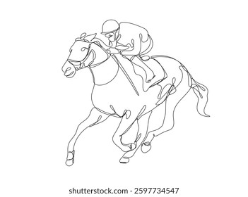 Horse racing , line drawing, vector illustration