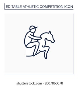 Icono de la línea de carreras de caballos. Deporte ecuestre. Los monos montan a caballo. Concepto de competencia atlética. Ilustración vectorial aislada. Trazo editable