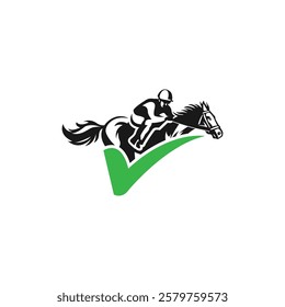 Horse racing logo design concept with a rider. Complex, classic, mature. Suitable for sports logo designs