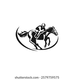 Horse racing logo design concept with a rider. Complex, classic, mature. Suitable for sports logo designs