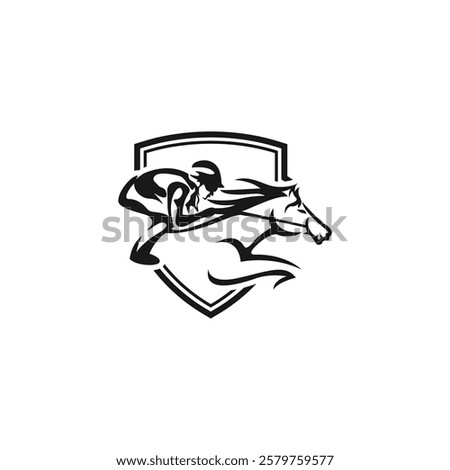 Horse racing logo design concept with a rider. Complex, classic, mature. Suitable for sports logo designs