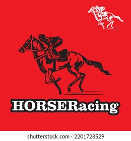 horse racing logo, great silhouette of running horse and jockey, vector illustrations