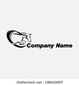 Horse racing logo template. Vector racer or rearing mustang and running stallion head for equine sport