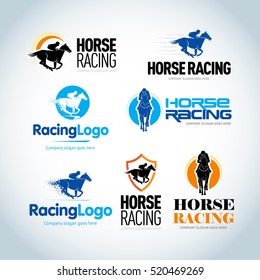 Horse Racing logotype templates set. Horse racing emblems template. Isolated vector logo variations.