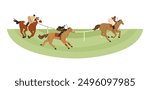 Horse racing on the hippodrome round racetrack. Jockeys sprinting on horses. Cartoon equine championship, animal sport competition. Equestrian, Derby. Vector flat illustration isolated on white