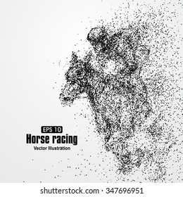 Horse racing, particle divergent composition, vector illustration.