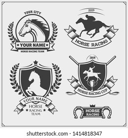 Horse racing and polo club emblems, labels, badges and design elements. Print design for t-shirt.