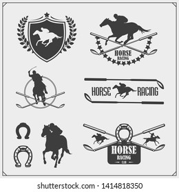 Horse racing and polo club emblems, labels, badges and design elements. Print design for t-shirt.