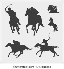 Horse racing and polo club emblems, labels, badges and design elements. Print design for t-shirt.