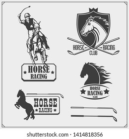 Horse racing and polo club emblems, labels, badges and design elements. Print design for t-shirt.