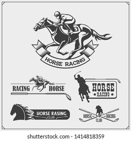 Horse racing and polo club emblems, labels, badges and design elements. Print design for t-shirt.