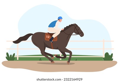 Horse racing. A rider on a horse competes for speed. Sports competitions on horses. Vector illustration