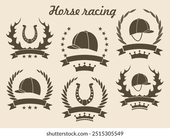 Horse racing set. Isolated horse racing on vintage background