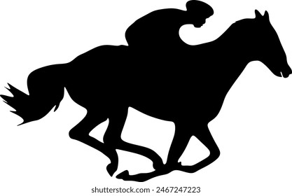 Horse racing. Silhouette of racing horse with jockey on isolated background. Racing horse and jockey silhouette. Horse and rider.Sport