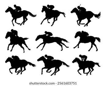 Horse racing silhouette vector illustration set