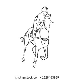 horse racing sketch, contour vector illustration 