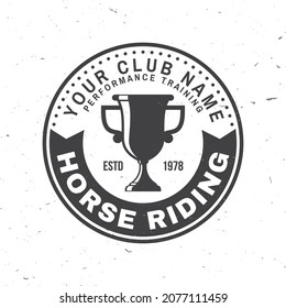 Horse Racing Sport Club Badges, Patches, Emblem, Logo. Vector Illustration. Vintage Monochrome Equestrian Label With Trophy Cup Silhouettes. Horseback Riding Sport. Concept For Shirt Or Logo, Print