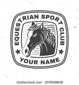 Horse racing sport club badges, patches, emblem, logo. Vector illustration. Vintage monochrome equestrian label with horse head silhouettes. Horseback riding sport. Concept for shirt or logo, print