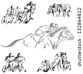 Horse racing themes Dynamic horse-racing scenes based on brush drawings.