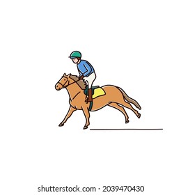 Horse racing - young equestrian is riding on a pony