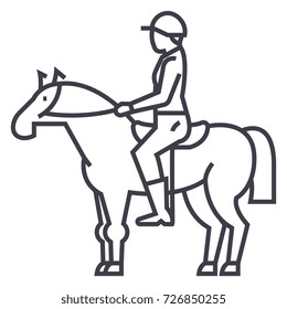 Horse Racing,rider,horseman,jockey Vector Line Icon, Sign, Illustration On Background, Editable Strokes