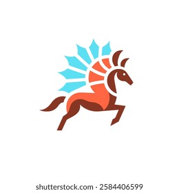 horse with radiant sunburst mane vector logo, abstract modern style design