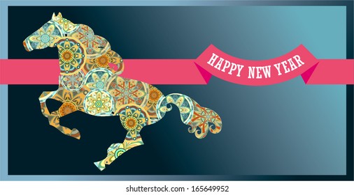 Horse in the rainbow snowflakes