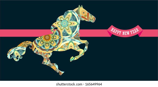 Horse in the rainbow snowflakes