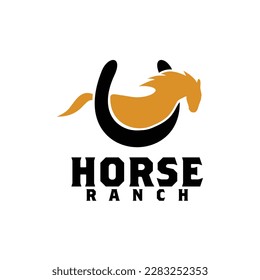 horse ranch vector based logo design with horseshoes that seem to blend together