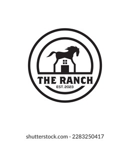 horse ranch vector logo design with a barn