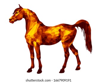 horse red, isolated image on white background in low poly style