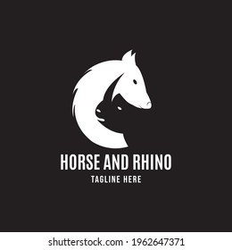 Horse and rhino. silhouette horse and rhino logo design with negative space