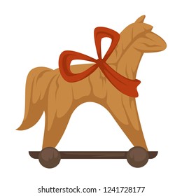 Horse with ribbon on neck and wheels, house decor