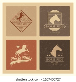 Horse ride club vintage retro emblem set isolated. Vector illustration